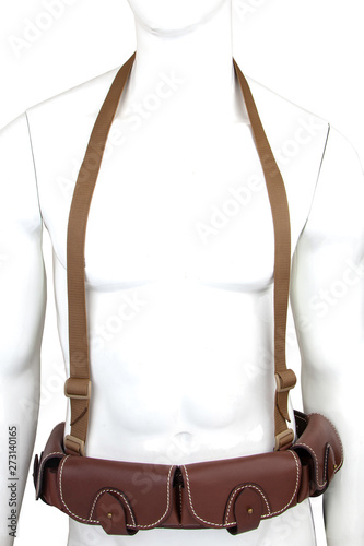 Brown leather bandolier isolated on a white background