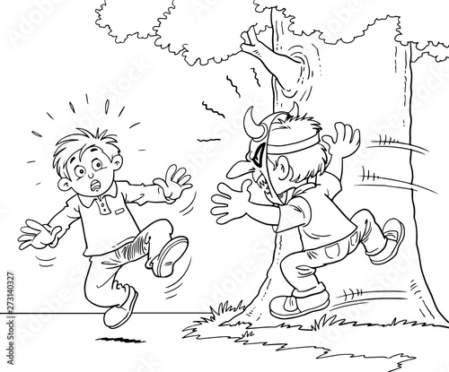 child scare with a devil mask