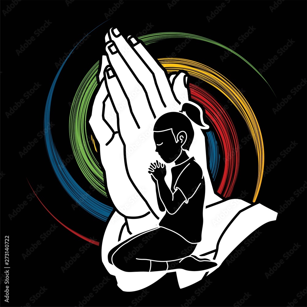 A Child praying to God ,A Little Girl Prayer cartoon graphic vector Stock  Vector | Adobe Stock