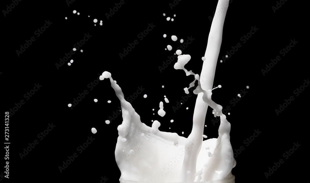 white milk splash on black background