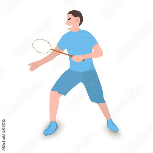 Tennis player icon. Sport label on white Background. Character Cartoon style. Vector Illustration