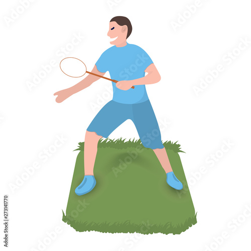 Tennis player icon. Sport label on white Background. Character Cartoon style. Vector Illustration