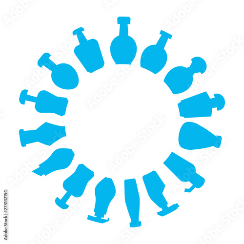 bottles array in circle shape, round shape blue