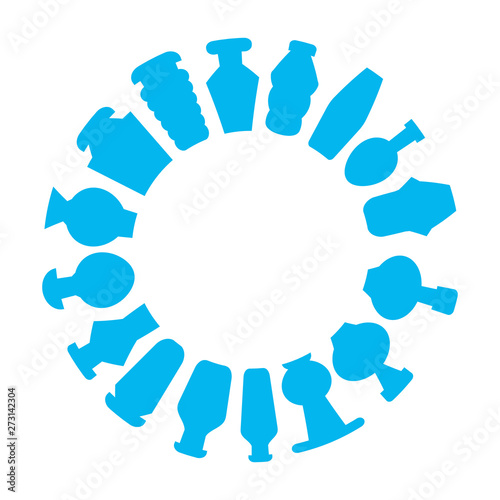bottles array in circle shape, round shape blue