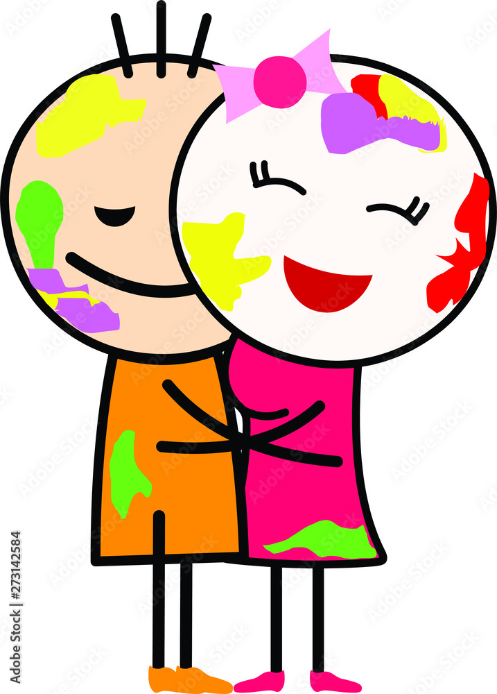 Vector illustration of a cartoon love couple (boy and girl) hugging and  playing with colors. Celebrating Indian festival Holi. Stock Vector | Adobe  Stock