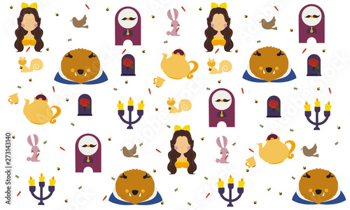 beauty and the beast cartoon vector pattern