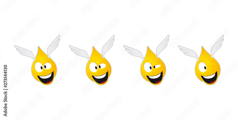 Fototapeta premium Cute drop - mascot with wings. Winking animation