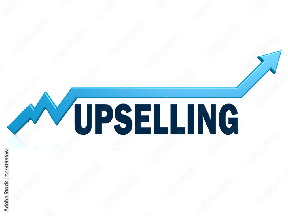 Upselling word with blue grow arrow Upselling word with blue grow arrow