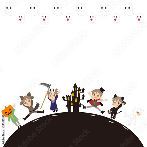 仮装した子供たちのハロウィン背景