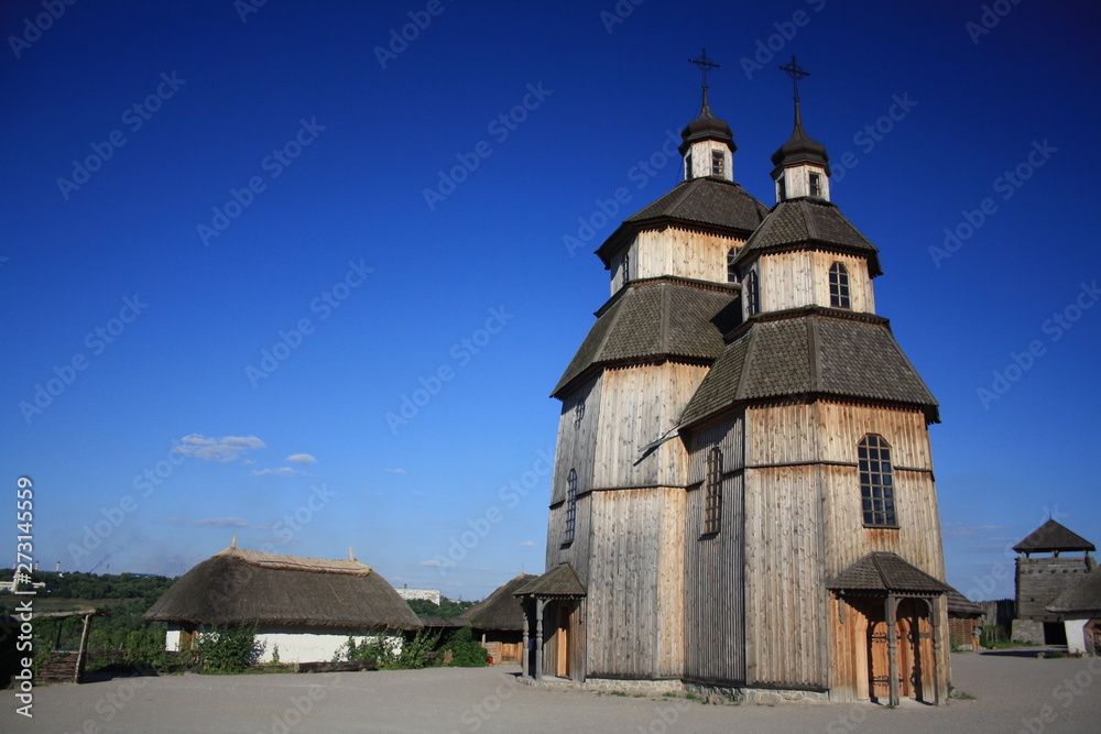 Editorial: view of ancient wooden church at Zaporizhzhya, Ukraine 