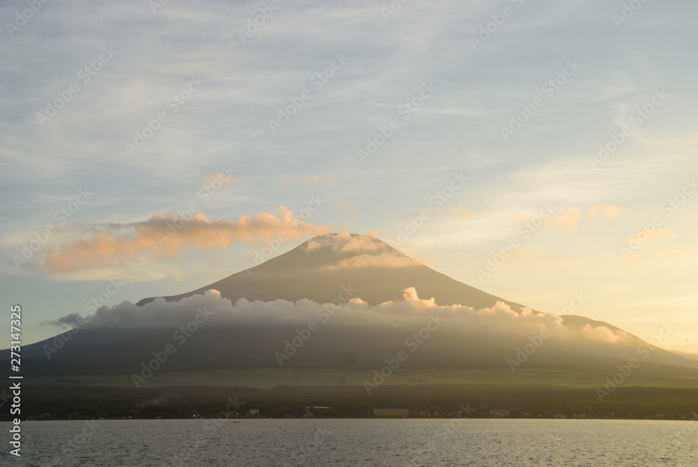 Mt. Fuji and Lake Yamanaka at dusk