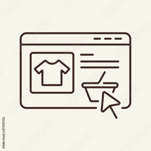 Online shopping line icon. Clothing, shirt, basket, browser window. Ecommerce concept. Vector illustration can be used for topics like internet store, retail, purchase, order