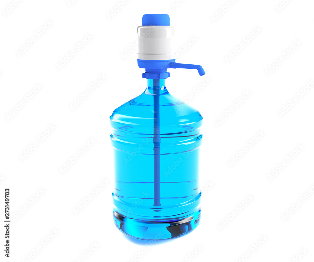 Big plastic barrel, gallon bottle with a handle for office water cooler. 3D render, isolated on white background Big plastic barrel, gallon bottle with a handle for office water cooler. 3D render, isolated on white background