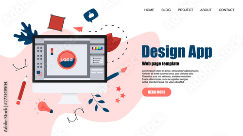 Webpage Template. Flat vector graphic design concept with an open design application with a creative project	
