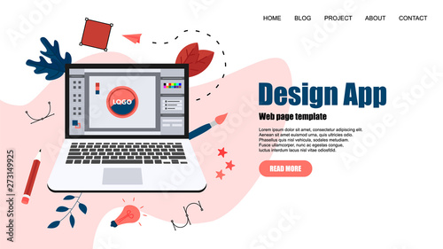 Webpage Template. Flat vector graphic design concept with an open design application with a creative project	