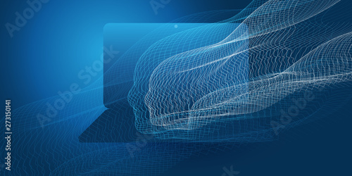 Machine Learning, Artificial Intelligence, Cloud Computing and Networks Design Concept with Geometric Network Mesh and Laptop Computer 