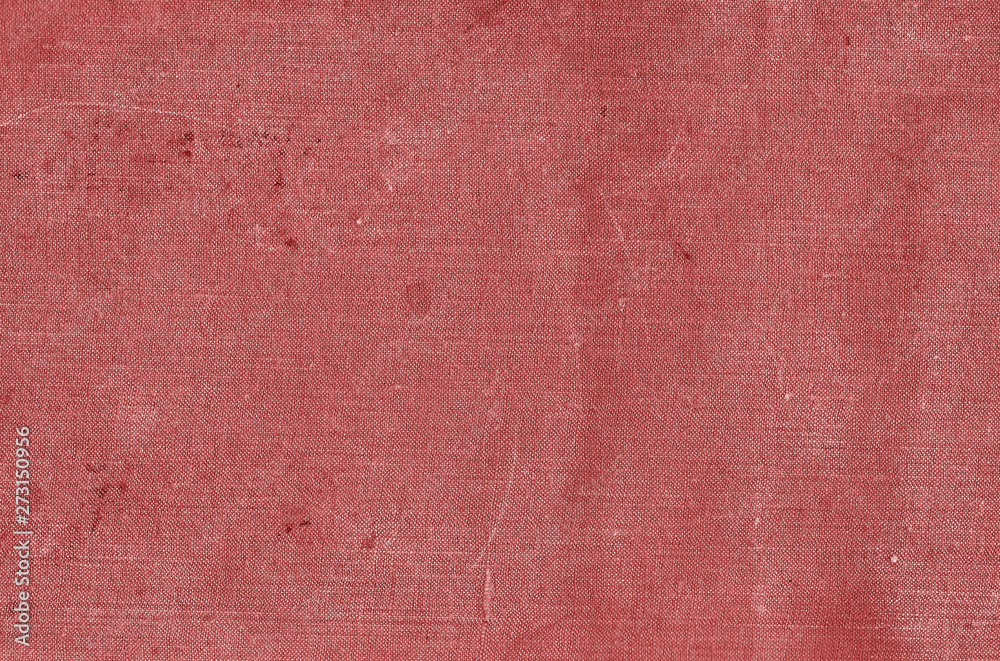 Fototapeta premium Old grungy canvas pattern with dirty spots in red color.