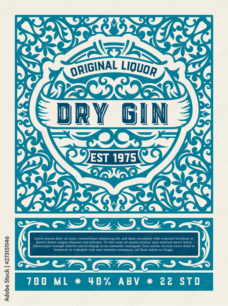 Plakat Gin label with floral ornaments