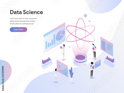 Landing page template of Data Science Isometric Illustration Concept. Flat design concept of web page design for website and mobile website.Vector illustration