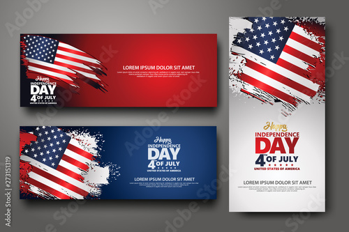 Set banner design template. Fourth of July Independence Day, Vector illustration