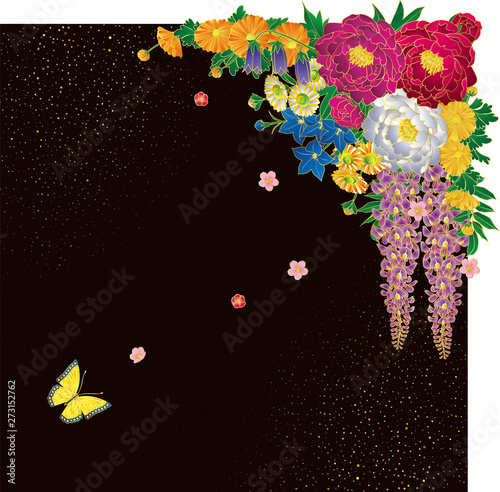 和風の花と蝶 背景素材 Stock Vector Adobe Stock