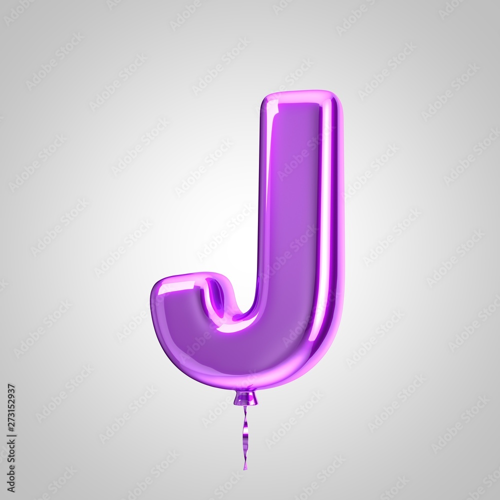 Shiny metallic violet balloon letter J uppercase isolated on white background Shiny metallic violet balloon letter J uppercase isolated on white background