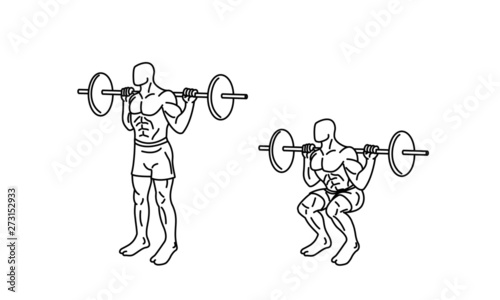 Squat. Exercises and training with weights. vector illustration