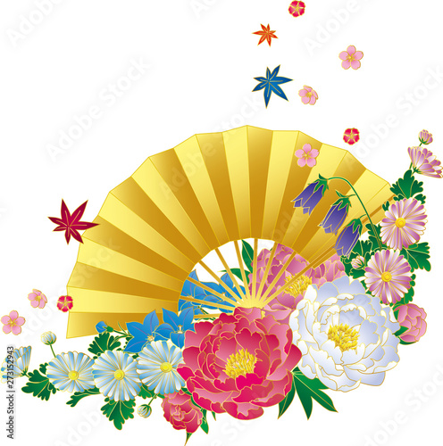 花と扇子 和風背景素材 Stock Vector Adobe Stock