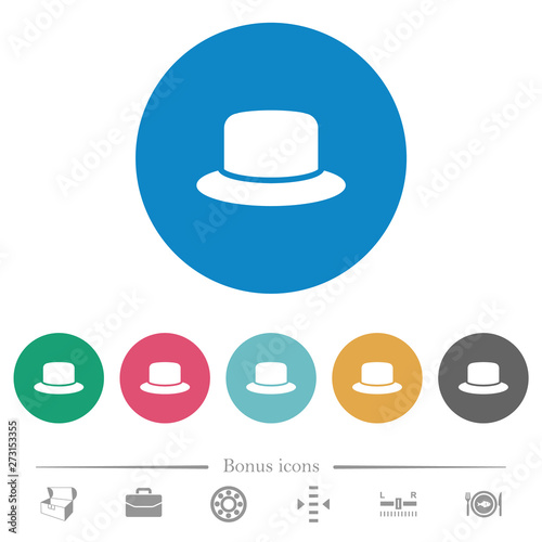 Silk hat flat round icons