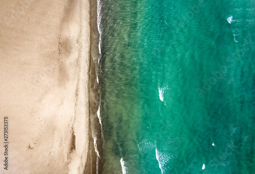 Aerial view of summer beach with ocean and free space for your decoration. Summer time