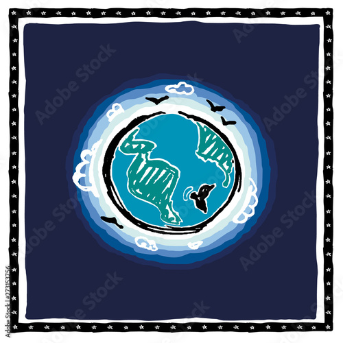Planet earth blue on dark sky