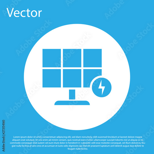 Blue Solar energy panel icon isolated on blue background. White circle button. Vector Illustration
