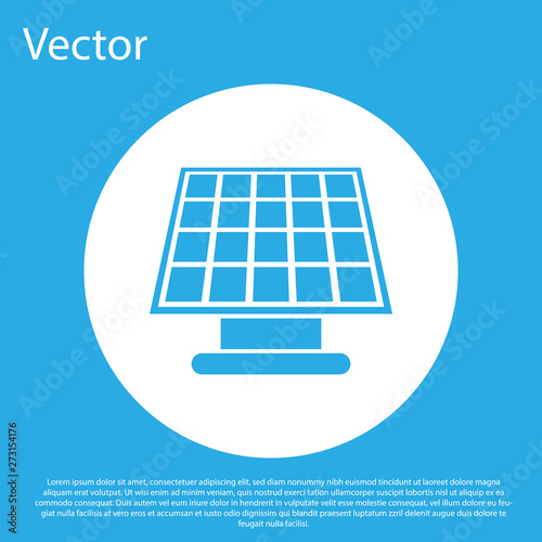 Blue Solar energy panel icon isolated on blue background. White circle button. Vector Illustration