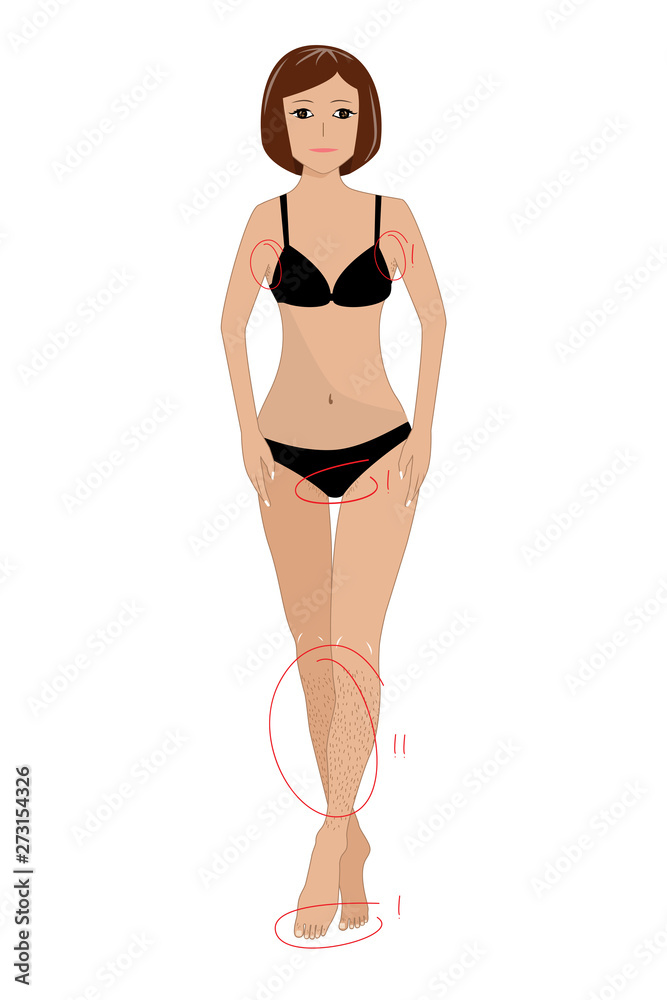 Flat vector illustration of a beautiful young woman with slim healthy body in underwear Flat vector illustration of a beautiful young woman with slim healthy body in underwear
