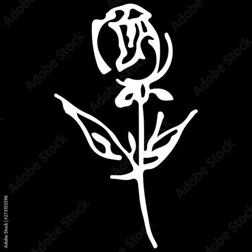 Abstract hand drawn rose flower isolated on black background. Rose flower  outline icon. Line art. Close up