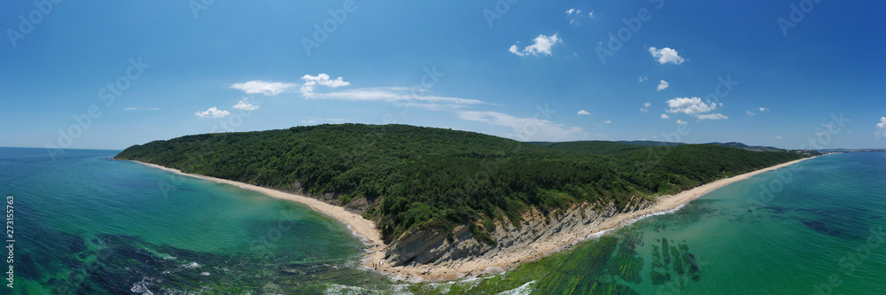 View of drone to the beautiful coastline of Black Sea. Obzor, Bulgaria