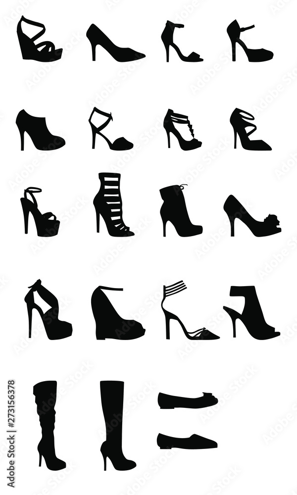 Set of footwear, icon set shoes