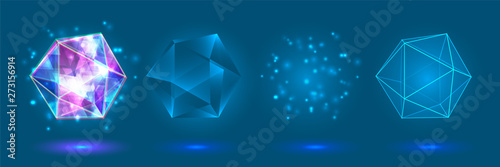 vector crystal. power and energy of the elements. blue, violet, neon glow.