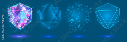 vector crystal. power and energy of the elements. blue, violet, neon glow. photo