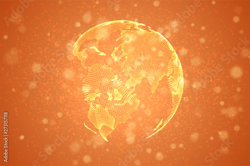 vector planet earth from dots on an orange background