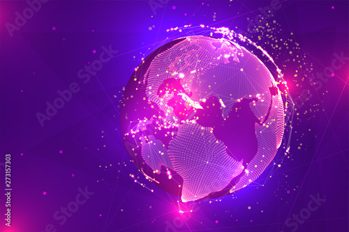 vector globe, planet earth, from dots. concept bigdata, processing and data collection