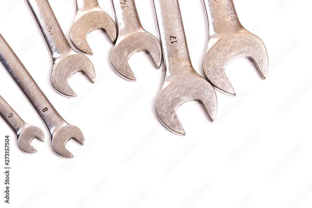set of wrench tools isolated on white background . set of wrench tools isolated on white background .