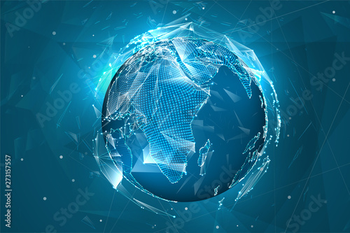 vector globe, planet earth, from dots. concept bigdata, processing and data collection