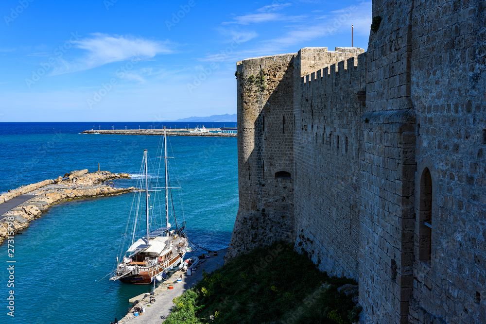 Part of the walls of Kyrenia Castle in Cyprus, view from the Old harbour