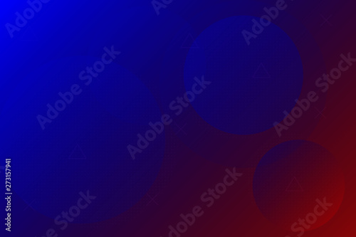 Creative and light abstract geometric background with many circles and template for notebook or brochure. Crystal shapes on a blue and red gradient background with some extra symbols.