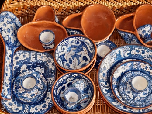 Typical crockery in bright colors from Portugal