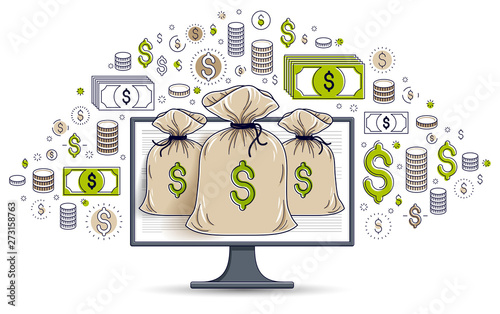 Money bag over computer mon...