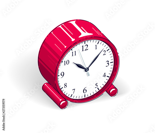 Table Clock isolated on white. Isometric vector illustration, 3d thin line design.
