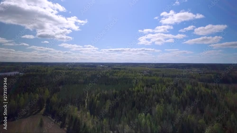 Aerial drone shot of forest and fields. Flying over Finland landscape. Aerial drone shot of forest and fields. Flying over Finland landscape.