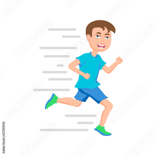 Boy running. kid Marathon runner or a boy running on school sport day. Vector illustration of a flat design